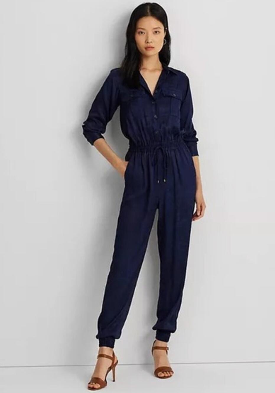 Lauren Ralph Lauren Womens 4 Blue Paisley Jacquard Silky Viscose Jumpsuit